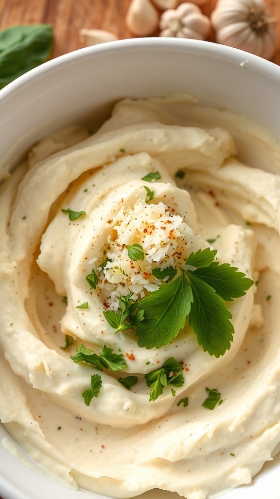Seasoned Ricotta Cheese for Lasagna A bowl of seasoned ricotta cheese with herbs, ready for lasagna preparation.